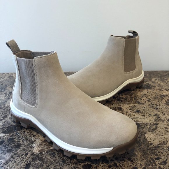 beige leather sporty ankle boots